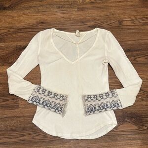 Free People Art School Embroidered Waffle Thermal size Medium